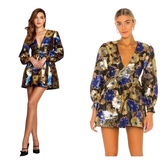 NWT ALICE MCCALL Night Light Metallic Floral Long Sleeve Mini Dress US 8 AU 12 - Picture 2 of 15
